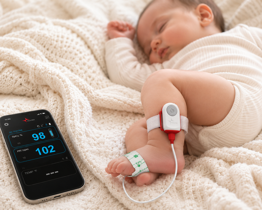 Gen 2 (24-Hour Battery) Guardian Angel GA1001 Lite Plus Digital Vital Sign Monitoring System (For Infants) - (GA-OM0018, Foam Strip Reusable Transmissive Oximeter Sensor)